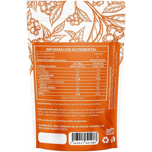 ASHWAGANDHA (150g) en polvo 100% natural Wellthy Superfoods