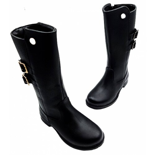 Bota Larga Niña Casual Moda 100% Piel 3354-N Negro 15 Al 21 (15.0 - 21.0).