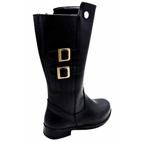 Bota Larga Niña Casual Moda 100% Piel 3354-N Negro 15 Al 21 (15.0 - 21.0).
