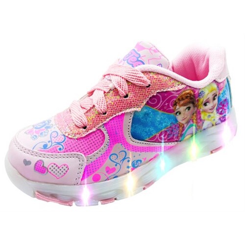 Tenis Niña Princesas Luces Leds Elsa Y Ana Rosa 639-RP (12.0 - 21.5).