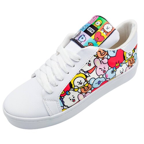 Tenis BT21 K-Pop Niñas Sneaker Personajes 421-B Blancos.