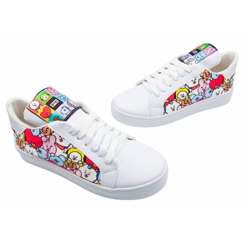 Tenis BT21 K-Pop Niñas Sneaker Personajes 421-B Blancos.