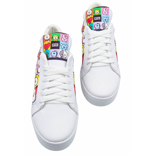 Tenis BT21 K-Pop Niñas Sneaker Personajes 421-B Blancos.
