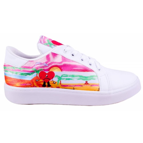Tenis Bad Bunny Corazón Moda Agujeta Cómodos 441-BB Blancos
