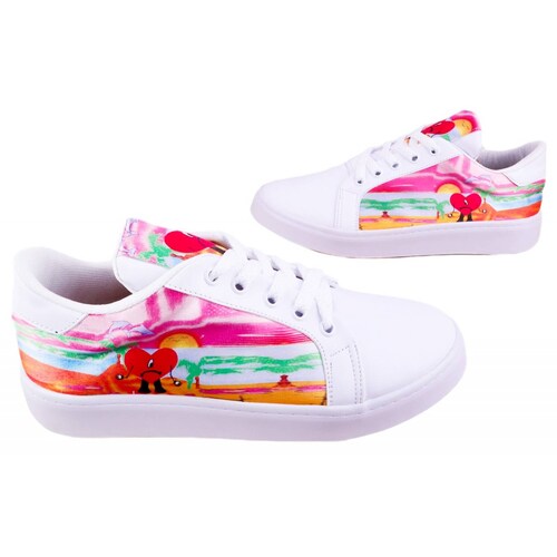 Tenis Bad Bunny Corazón Moda Agujeta Cómodos 441-BB Blancos