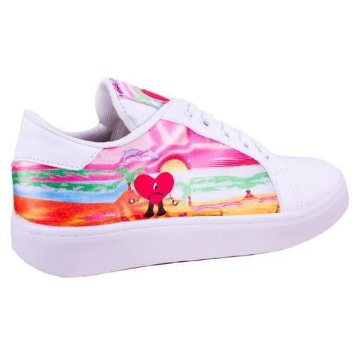 Tenis Bad Bunny Corazón Moda Agujeta Cómodos 441-BB Blancos