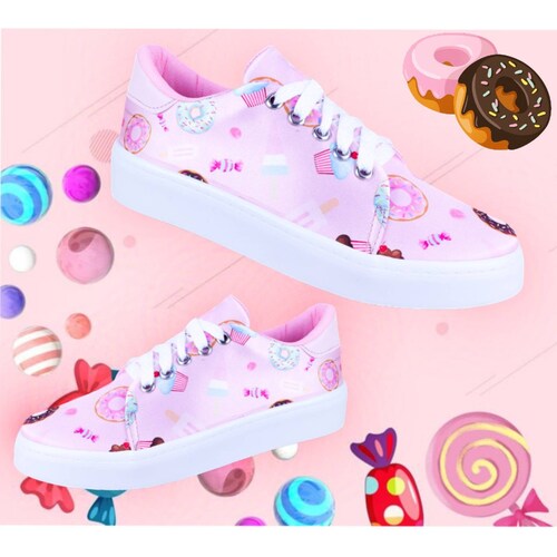Tenis Niña Dulces Helados Cómodo Casual 301-RP Rosa Postres.