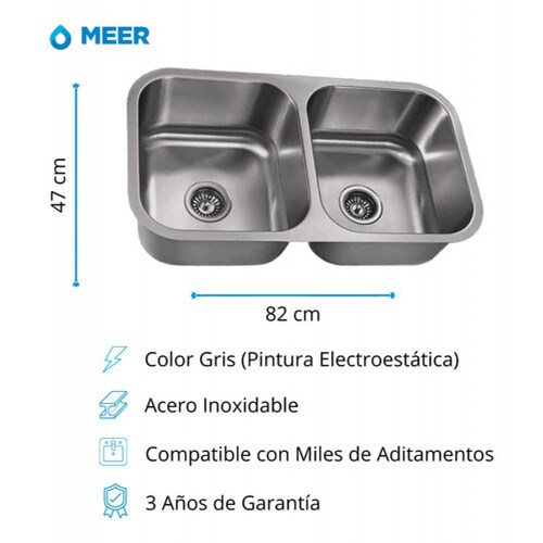 Fregadero De Cocina, Tarja Doble Acero Inox. incluye contra canastas, cespol, accesorios y tabla para cortar de regalo
