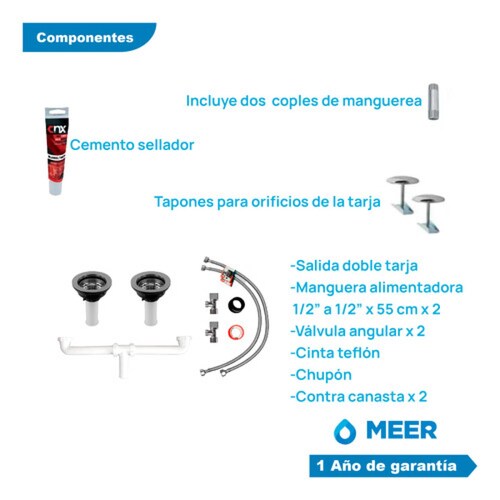 Mezcladora Y Tarja De Cocina Doble Tina Con Escurridero