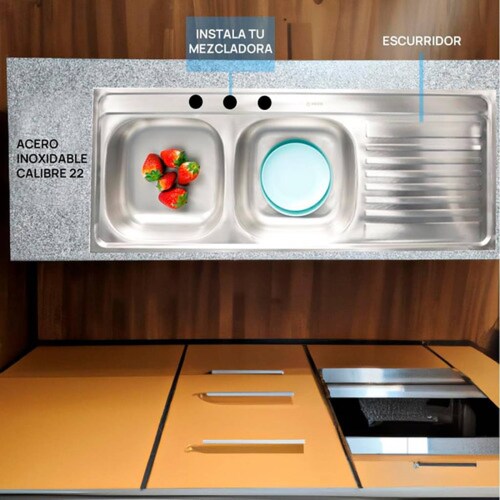 Mezcladora Y Tarja De Cocina Doble Tina Con Escurridero