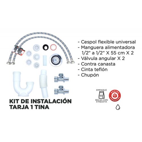 Tarja De Acero Inoxidable + Kit De Instalación Y Escurridor
