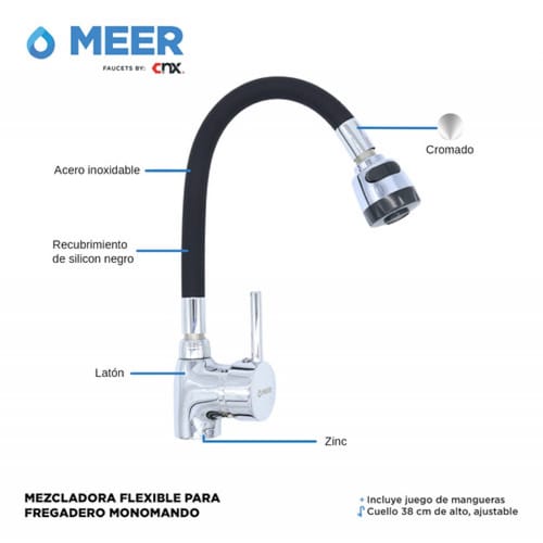 Tarja Sencilla De Acero Inoxidable Con Mezcladora Flexible