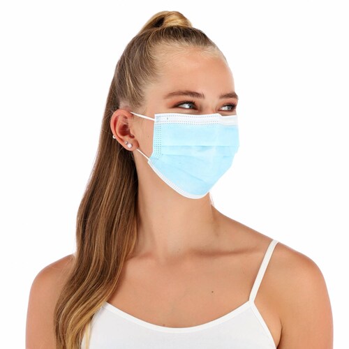 Caja Cubrebocas Hokins Termosellado Tricapa Desechable, 30 piezas color azul en 3 prepacks de 10 piezas cada uno