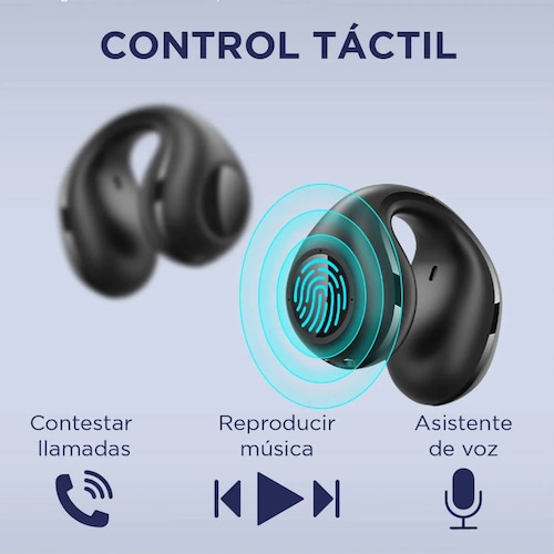JH HOKINS Audífonos Clip de Oreja, Compatible con Asistente Siri, Alexa, Google, Bluetooth 5.2, Audífonos con Cancelación de Ruido IA y Resistencia al Agua IPX6, 10 Horas de Uso