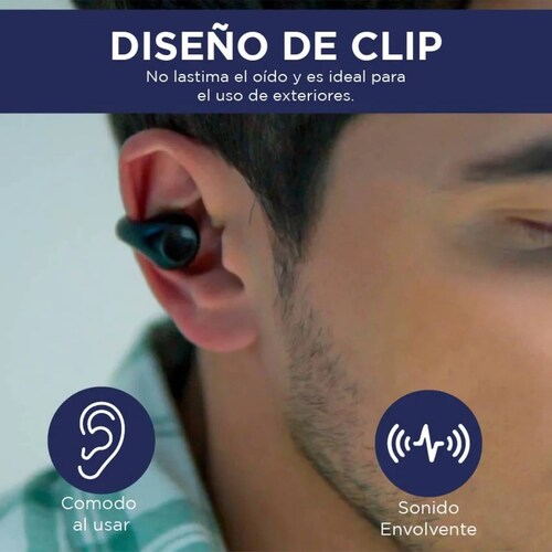 JH HOKINS Audífonos Clip de Oreja, Compatible con Asistente Siri, Alexa, Google, Bluetooth 5.2, Audífonos con Cancelación de Ruido IA y Resistencia al Agua IPX6, 10 Horas de Uso