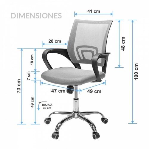 Silla operativa con ruedas silenciosas y base metalica giratoria