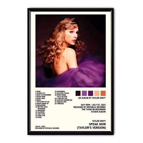 Taylor Swift Álbum Music Tracklist Cuadro Con Marco Madera.