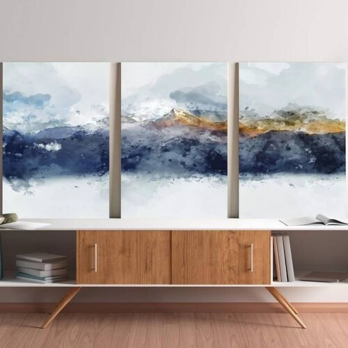 Cuadros Montañas Acuarela Canvas Arte Abstracto Paisaje Elegante para Oficina