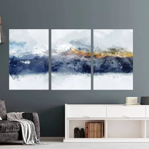 Cuadros Montañas Acuarela Canvas Arte Abstracto Paisaje Elegante para Oficina
