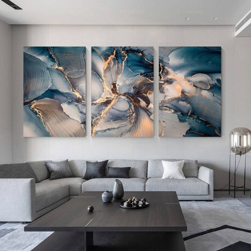 Cuadros Canvas Arte Abstracto Moderno Mármol Elegante Tríptico 