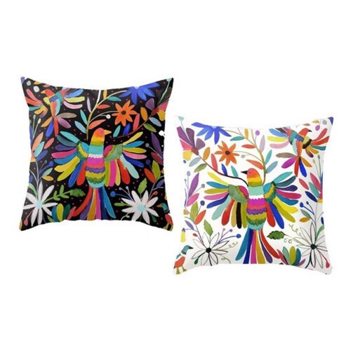Set 2 Fundas Para Cojínes Arte Mexicano Otomí En Lino
