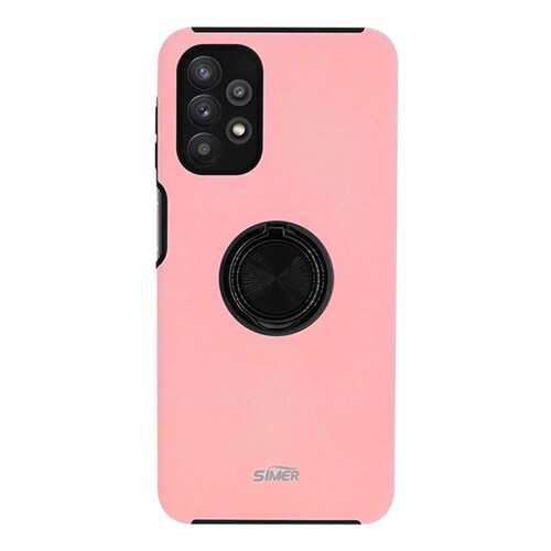 Funda Simer Doble Capa Con Anillo Metálico Mas Mica 5d Para Samsung A32 5G Rosa