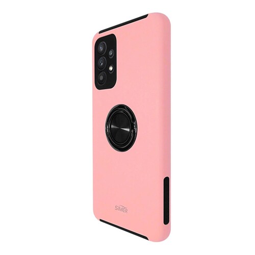 Funda Simer Doble Capa Con Anillo Metálico Mas Mica 5d Para Samsung A32 5G Rosa
