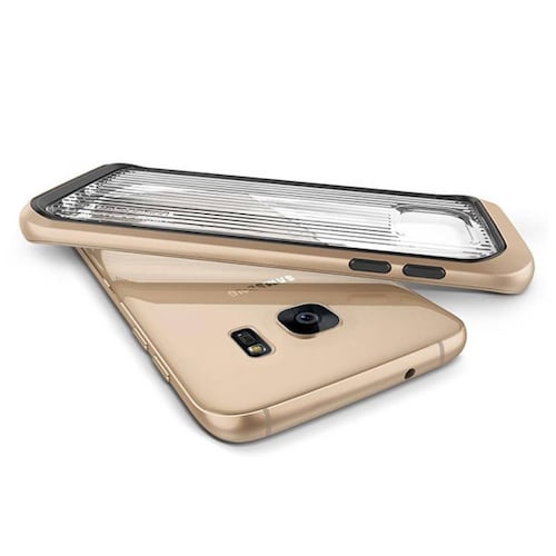 Funda VRS Tripe Mix para Samsung Galaxy S7 Transparente Contorno Dorado