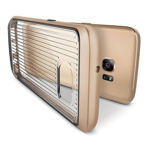 Funda VRS Tripe Mix para Samsung Galaxy S7 Transparente Contorno Dorado