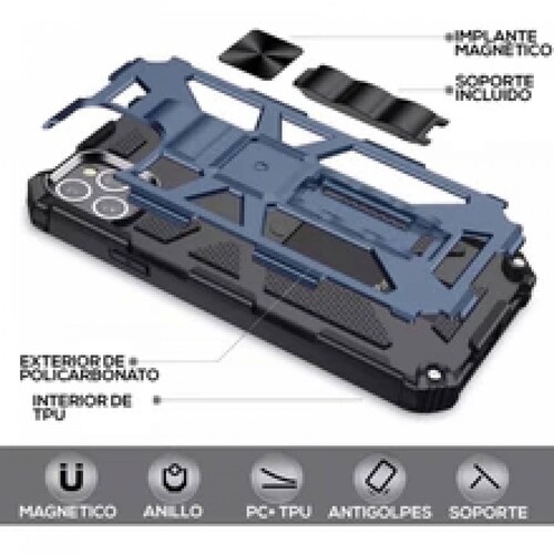 Funda Uso Rudo Rugged Robot Mas Mica 9D Para Moto G9 Plus Azul