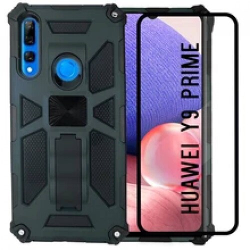 Funda Uso Rudo Rugged Robot Mas Mica 9D Para Huawei Y9 Prime Khaki