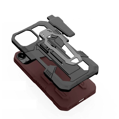Funda Uso Rudo Para Realme C15 Robot Clip Con Soporte Negro