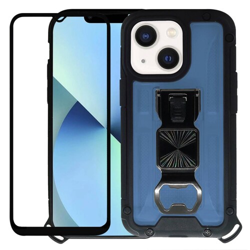 Funda Uso Rudo incorporado con destapador para Iphone 13 Verde 1pz Mas Mica 9D