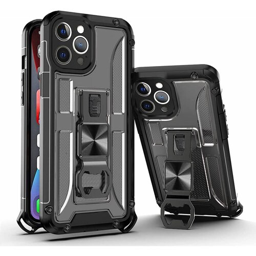 Funda Uso Rudo incorporado con destapador para Iphone 13 Pro Max verde 1pz Mas Mica 9D