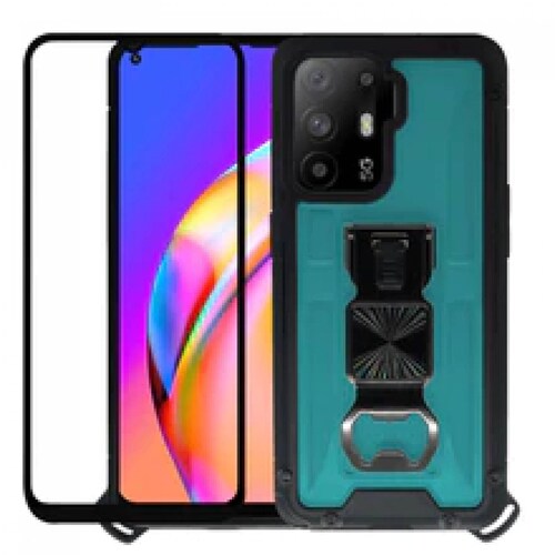 Funda Uso Rudo incorporado con destapador para Oppo Reno 5z Verde 1pz Mas Mica 9D