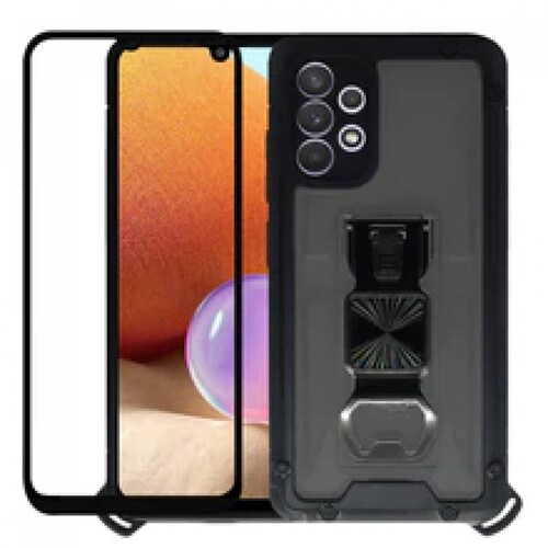 Funda Uso Rudo incorporado con destapador para Samsung A32 4g Azul   1pz Mas Mica 9D