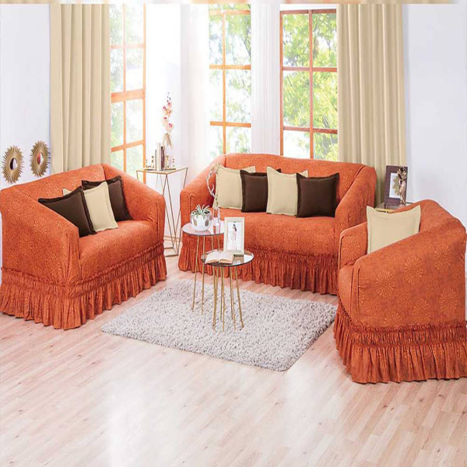 Cubresalas fundas para sillones juego completo naranja Sears