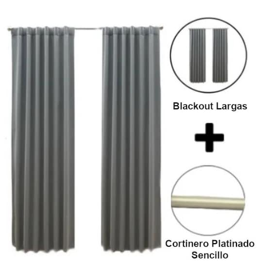 Set De Cortinas Para Sala  Cortinas Blackout Grises + Cortinero