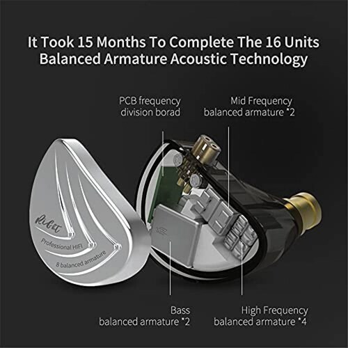Auricular In-Ear YINYOO KZ AS16 8BA Cableado Microfono -Azul