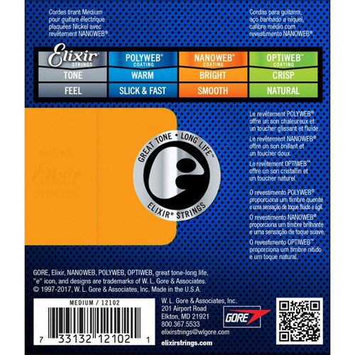 Cuerdas Elixir 12102 Nickel Coating Medium Calibre 011 049