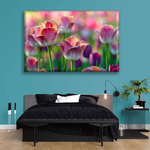 Cuadro Canva Decorativo Tulipanes Rosas 90X60 cm