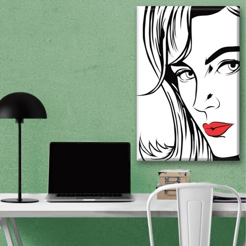 Cuadro Canva Arte Pop Chica En Blanco Y Negro 90X60 cm