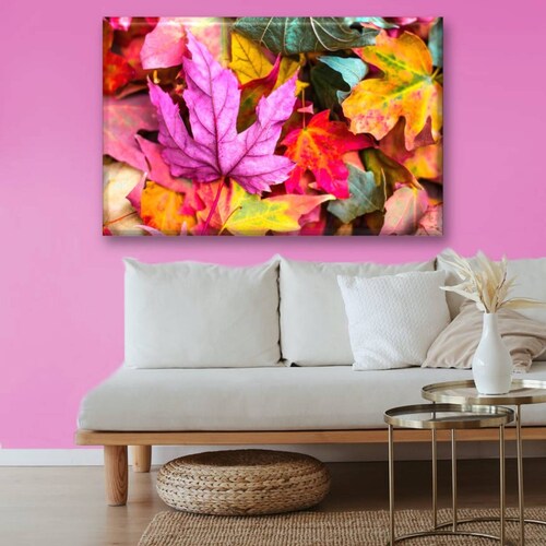 Cuadro Canva Decorativo Hojas De Colores Pastel 90X60 cm