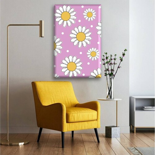 Cuadro Canva Decorativo Margaritas Ilustración 90X60 cm
