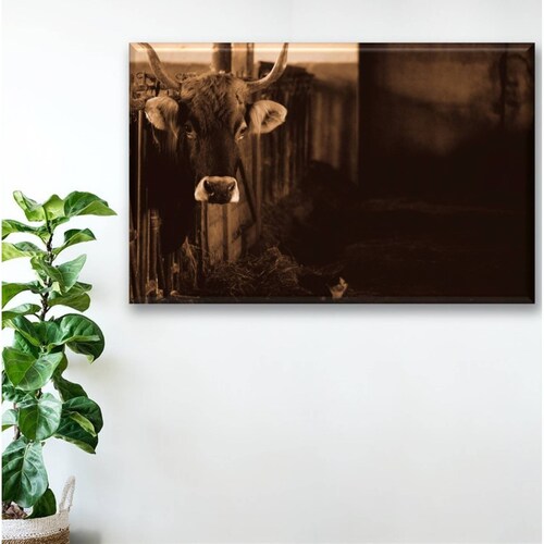 Cuadro Canva Decorativo Vaca En Granero 90X60 cm