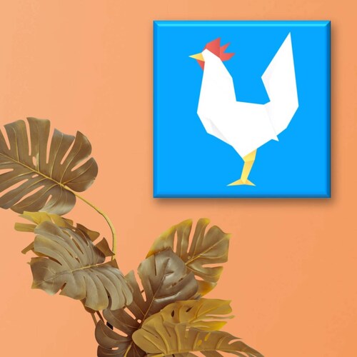 Cuadro Canva Decorativo Gallo Origami 80X80 cm