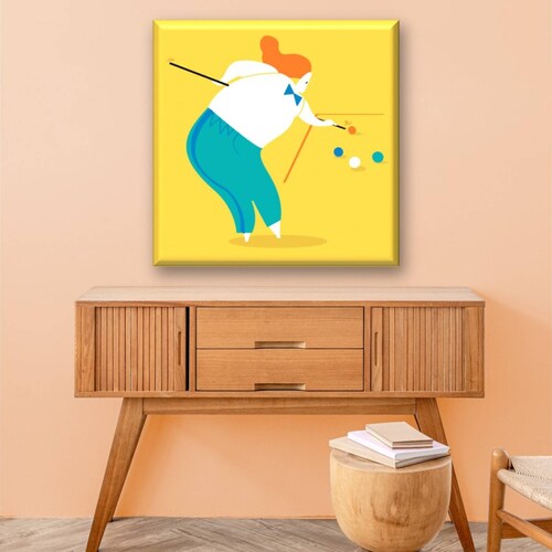 Cuadro Canva Decorativo Jugadora De Billar 80X80 cm