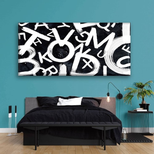 Cuadro Canva Decorativo Letras Blanco Y Negro 50X100 cm