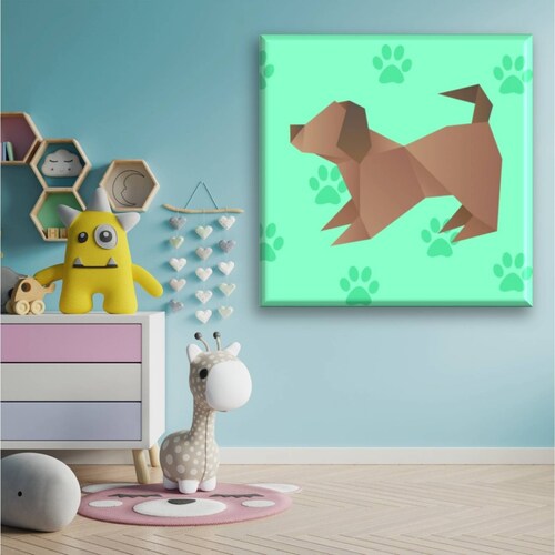 Cuadro Canva Decorativo Perro Origami 80X80 cm