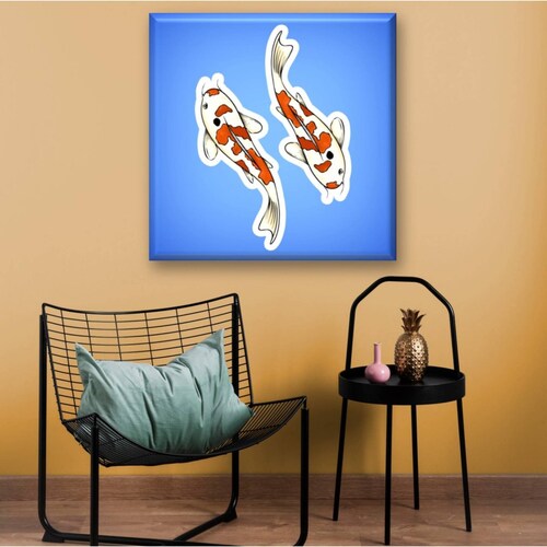Cuadro Canva Decorativo Stickers Peces Koi 80X80 cm
